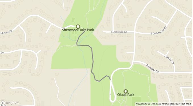 Map of Jackson Creek Trail. Olcott Park to Sherwood Oaks Park