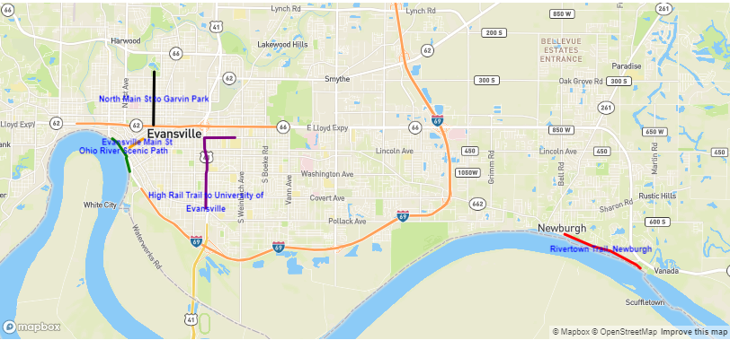 Map of Best city walks and explorations in Evansville