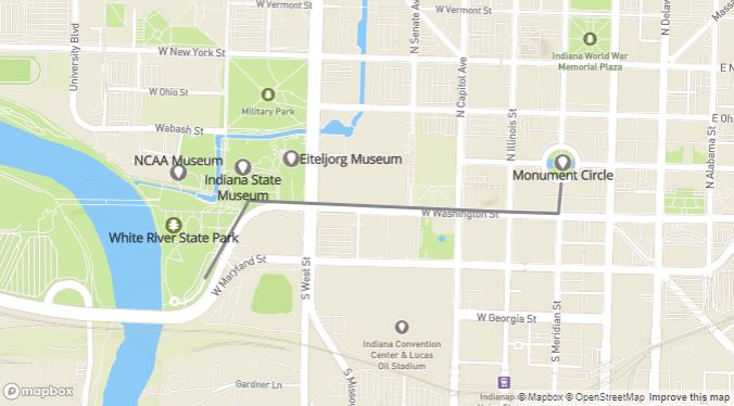 Map of White River Park To Monument Circle