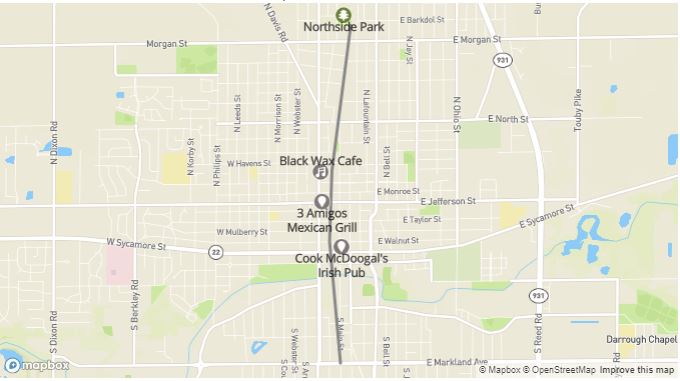 Map of North Park to Markland Ave