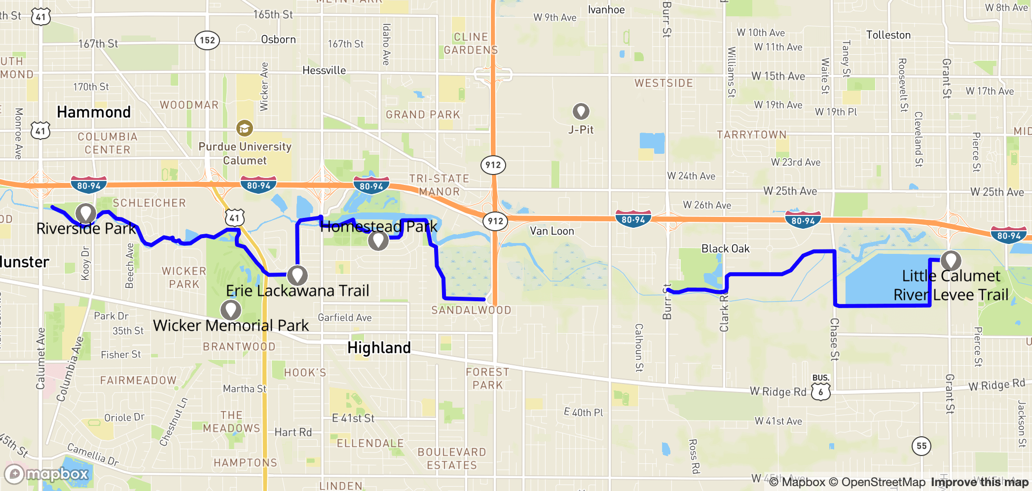 Map of Little Calumet River Trail