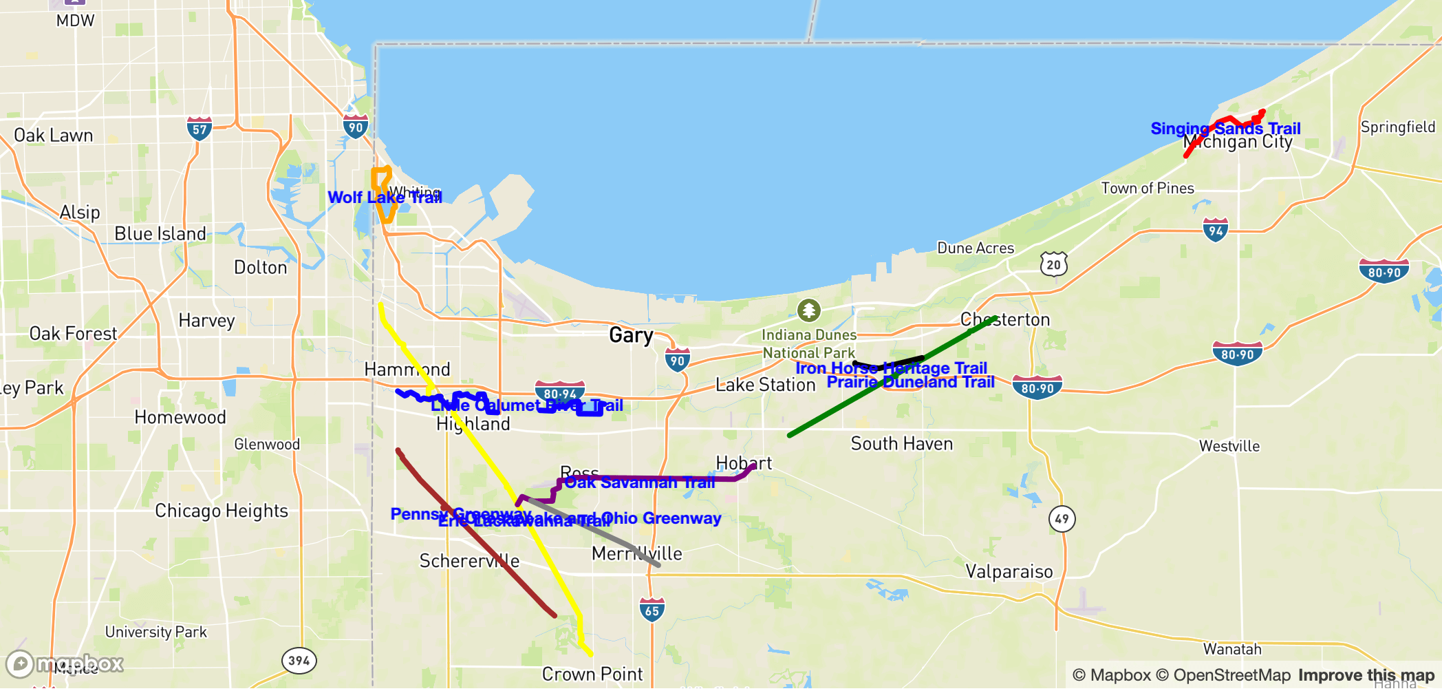 Map of Best bike trails near Northwest Indiana