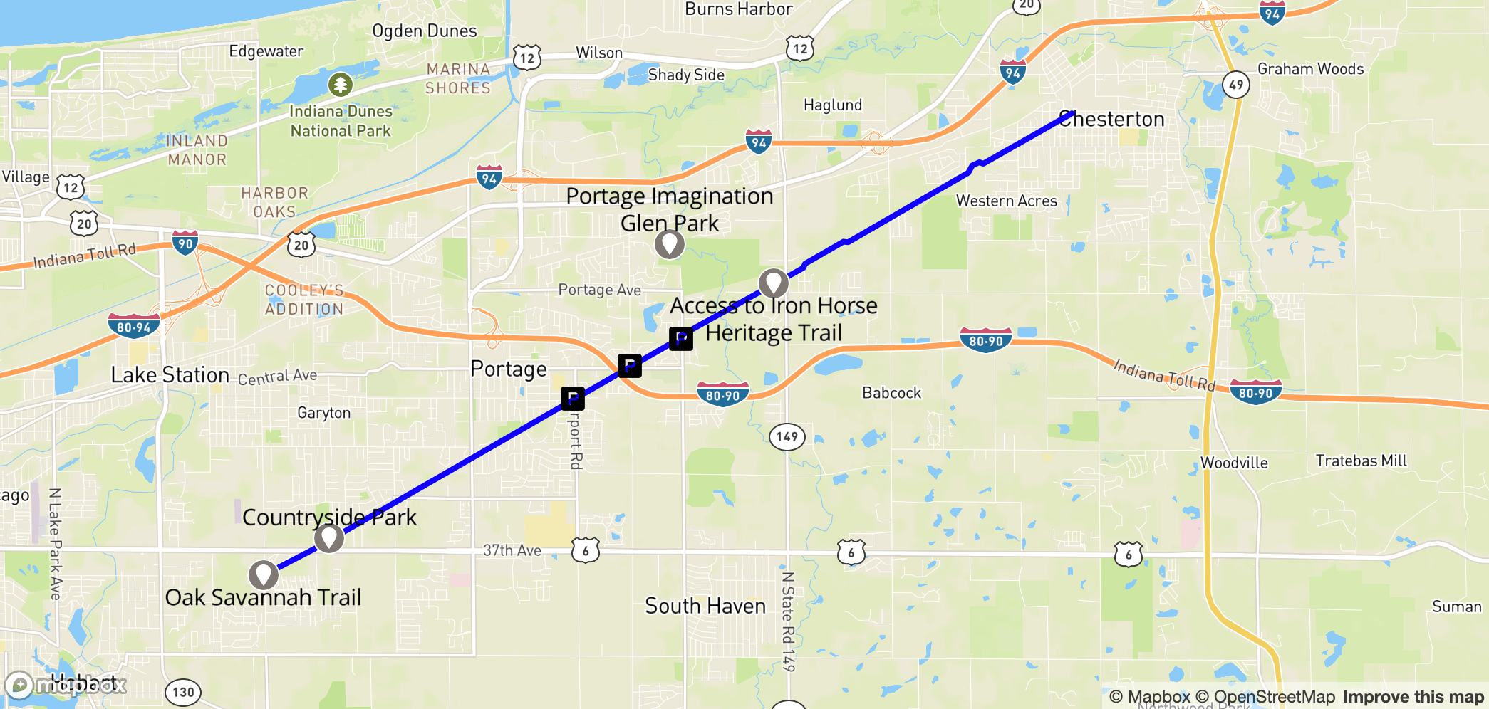 Map of Prairie Duneland Trail