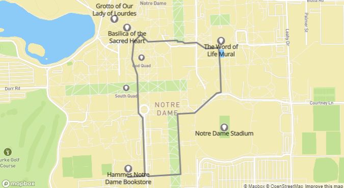 Map of University of Notre Dame Tour