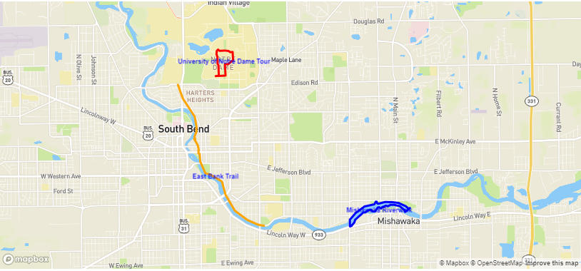 Map of Best city walks and explorations in South Bend Mishawaka